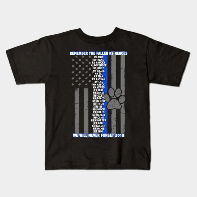 2019 Police K9 Memorial - Thin Blue Line Family Kids T-Shirt by bluelinemotivation